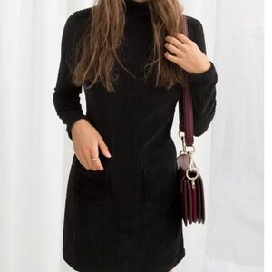 & Other Stories Turtleneck Velour Midi Dress in Black Size S